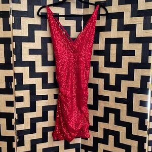 Red sequin mini dress cocktail size M, elastic straps